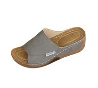 Sandales Pantoufles Décontractées Femme Cuir Bout Exposé Semelle Épaisse Confort Quotidien (Grey, 43)