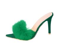 Sandales pelucheuses à talons tendance d'été confortables printemps grande taille habillées western travail bureau 2025 bout pointu confortables Y2K sandales pour femme avec talons mignons, Vert, 37