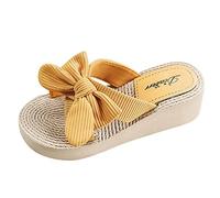 Sandales Pieds Larges Femme Espadrille Compensee Pantoufles de Plage Fashion And Bow Sandals Summer Casual Spring Pantoufles Pour Femmes Chaussures Compensées Femme Sandals Fille (Yellow 40)