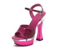 Sandales Plateau Femme à Bout Rond Peep-Toe et Bride de Cheville à Boucle, Talon Bloc épais de 14 cm, adaptées pour Mariage, soirées et défilés de mannequins,Violet,39 EU