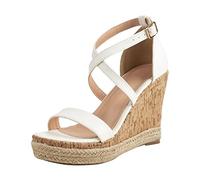 Sandales Plateforme Femme Chaussure Ete Femme Printemps Été Nouvelles Femmes Plate Chaussures Plates Dames à L'Extérieur Bout Ouvert Cheville Wrap Rome Sandale Fille Sandals de Randonnée (White 39)