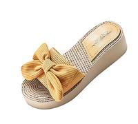 Sandales Plateforme Femme Chaussures Compensées Pantoufles Décontractées Summer And Bow Sandals Beach Fashion Spring Pantoufles pour Femmes Tongs de Plage Et Claquettes Piscine Femme (Yellow,38)