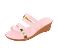 Sandales Plateforme Femme Chaussures Ete Chaussons à Talon Incliné Pour Femmes Semelle Épaisse Bout Rond Été Couleur Unie Un Mot Sandals Reflexologie Chaussure Été Femme (Pink 40)