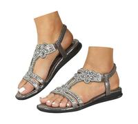 Sandales plates à bride en T avec sangle de cheville élastique et bride de cheville - Style bohème - Tendance - Pour vacances - Plage - Bout ouvert - Avec bride arrière élastique