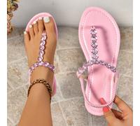 Sandales plates à brides en T argent pour femmes, brodées à la main, tongs à strass 2025 Nouveau Modèle Été, style déesse, grande taille 43 CN35,CN36,CN37,CN38,CN39,CN40,CN41,CN42,CN43Polyuréthane