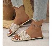 Sandales plates à enfiler carrées avec strass pour femmes, pour le printemps/été/automne, tenue d'extérieur, nouveau style délicat de dame 2025 convenant aux robes et tenues de plage CN35,CN36,CN37,CN