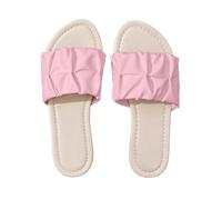 Sandales plates à enfiler pour femme, pantoufles légères et respirantes avec sangle froncée antidérapante, coupe large, coussin confortable, chaussures d'été pour les vacances à la plage, le confort