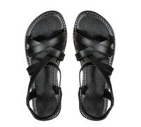 Sandales plates à lanières croisées pour femme avec bride arrière élastique - Chaussures de plage d'été à bout ouvert - Chaussures de marche décontractées, Noir , 40.5 EU