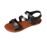 Sandales plates à lanières croisées pour femme, sandales romaines à talon bas réglable, confortables pour l'été, chaussures de marche décontractées, chaussures de sport en plein air, Noir , 39 EU
