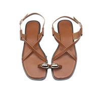Sandales Plates à lanières pour Femmes, correcteur orthopédique d'oignon, Sandales en Cuir à Bout Ouvert, avec Soutien de la voûte Plantaire(Marrone,39 EU)