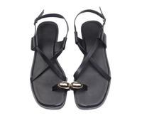 Sandales Plates à lanières pour Femmes, correcteur orthopédique d'oignon, Sandales en Cuir à Bout Ouvert, avec Soutien de la voûte Plantaire(Black,40 EU)