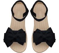 Sandales plates à nœud pour femme - Chaussures d'été - Chaussures de plage - Sangle de cheville - Style espadrille - Bout ouvert, Noir , 40 EU
