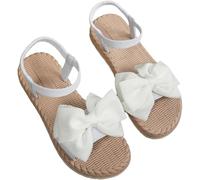 Sandales plates à nœud pour femme - Chaussures d'été - Chaussures de plage - Sangle de cheville - Style espadrille - Bout ouvert, blanc, 39 EU