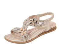 Sandales Plates À Strass Femme Nu-pieds Chaussures compensées pour femme avec talon boucle Mode décontractée Claquettes orthopédiques antidérapantes Bout ouvert Flexibles Fête,Or, Size 41.5