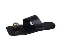 Sandales plates à talon bas pour femme - Tendance - Été carré - Bout ouvert - Chaussures d'extérieur à clip - Pour la plage, les vacances en plein air, Noir , 39 EU