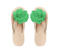 Sandales plates argentées larges pour femme - Chaussures et sac roses assortis - Motif floral blanc - Champagne - Chaussures blanches - Pour mariage, Vert, 38.5 EU