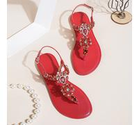 Sandales plates avec entre-doigts, décorées de strass pour femmes, sandales glamour avec entre-doigts pour l'été et la Saint-Valentin EUR35,EUR36,EUR37,EUR38,EUR39,EUR40,EUR41,EUR42,EUR43Motif texturé
