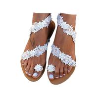 Sandales plates avec strass pour femme, style bohème 2026, avec fleur et perles, sangle de cheville, anneau d'orteil, tendance, décontracté, confortable, élégant, pour mariage
