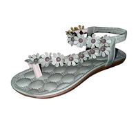 Sandales plates bohème pour femme - Pour l'été, le travail, la plage, les gladiateurs - Tongs tendance - Fleurs du printemps 2025 - Printemps 2025 - Sandales plates confortables et habillées, Vert, 36