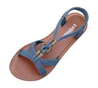 Sandales plates bohèmes pour une tenue de plage décontractée et un confort quotidien idéal pour l'été (Blue, 43)