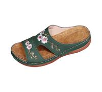 Sandales Plates Compensées Femme Été Pantoufles Bout Ouvert Fleurs Brodées Mode Cuir Confortable Chaussures Décontractées de Plage Intérieur Extérieur Marche 2025