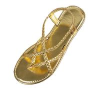 Sandales plates de plage 2025 pour femmes, vacances d'été, printemps, habillées, tendance, à lanières, mignonnes, confortables, sexy, Y2K, doré, 37.5 EU