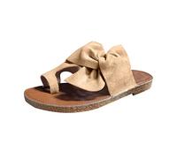Sandales plates décontractées à bout ouvert pour femme - Élégantes - Respirantes et confortables - Avec nœud papillon - Pour l'été - Noir, kaki, 39.5 EU