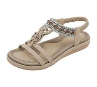 Sandales plates décontractées pour femme avec strass étincelants - Sandales confortables - Chaussures de plage décontractées - Chaussures de marche - Tongs de marche - Bout ouvert - Confortables