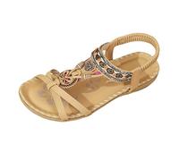 Sandales plates décontractées tendance printemps bohème plage confortables pour femmes 2026 été découpe confortable strass fleur sexy tongs Y2K été 2026 femmes mignonnes, jaune, 39 EU