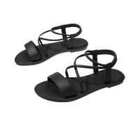 Sandales plates d'été à brides, confortables et larges, pour une plage décontractée. (Black, 38)