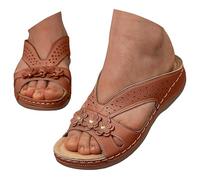 Sandales plates d'été à talon incliné pour femme Grande taille 2024, marron, 5.5 UK 3X-Narrow