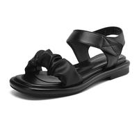 Sandales Plates D'Été Casual Femme Légères Bout Ouvert Brides Ajustables À Scratch Chaussures De Marche Confort pour Voyage Extérieur Et Usage Quotidien,Noir,39 EU