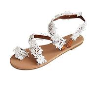 Sandales Plates d'été Femme Bohême Bout Ouvert en Sexy Dentelle Fleur Flip Flop Talon Basse Léger Pantoufles Chaussures Mules Tongs avec Boucle à L'orteil Elégant de Vacances Plage