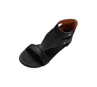 Sandales plates d'été pour femme Style rétro romain ajouré Bout ouvert Décontracté Confortable Fermeture éclair dans le dos Sandales Go Walk 5, Noir , 6.5 UK 3X-Narrow