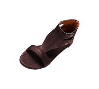 Sandales plates d'été pour femme Style rétro romain ajouré Bout ouvert Décontracté Confortable Fermeture éclair dans le dos Sandales Go Walk 5, marron, 5.5 UK 3X-Narrow