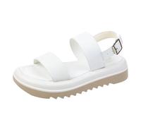 Sandales plates élastiques à bout ouvert pour femme - Sandales décontractées antidérapantes respirantes et confortables - Soutien de la voûte plantaire - Espadrilles légères - Tongs, blanc, 6 UK