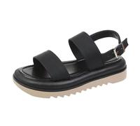 Sandales plates élastiques à bout ouvert pour femme - Sandales décontractées antidérapantes respirantes et confortables - Soutien de la voûte plantaire - Espadrilles légères - Tongs, Noir , 37.5/36 EU
