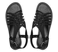 Sandales plates élégantes pour femme - Confortables - Style vintage - Sandales romaines respirantes avec semelle extérieure en cuir - Boucle creuse - Chaussures de loisirs avec sangle croisée, Noir