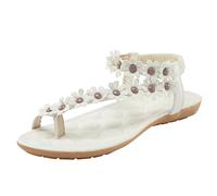 Sandales plates élégantes pour femme - Tongs pour femme - Tongs tendance bohème - Chaussures de loisirs - Sandales romaines légères et antiques - Avec décoration florale - Chaussures de soirée