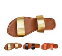 Sandales plates élégantes pour femmes Sandales à claquettes ouvertes Sandales d'été Personnalité Cent Chaussures d'été simples Été Tylique et Légère Sandales de loisirs, or, 42 EU