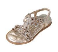 Sandales plates élégantes pour fille - Avec strass - Paillettes - Chaussures d'été confortables avec sangle élastique - Sandales pour enfants - Séparateurs d'orteils - Pour le quotidien, l'extérieur