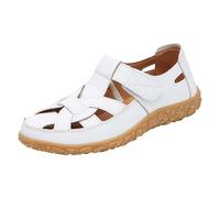 Sandales plates en cuir à bout fermé pour femme - Sandales d'été décontractées et ajourées avec sangle de cheville - Sandales plates tendance pour les vacances, la plage, blanc, 41 EU