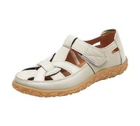 Sandales plates en cuir à bout fermé pour femme - Sandales d'été décontractées et ajourées avec sangle de cheville - Sandales plates tendance pour les vacances, la plage, doré, 41 EU