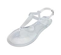 Sandales plates en plastique transparent avec sangle de cheville et sangle en T pour femme - Imperméables - Pour l'été, la plage, la piscine - Chaussures décontractées - Légères et antidérapantes