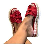 Sandales Plates Femme Bout Ouvert Pantoufles Slip-on Été Claquettes Nu Pieds Semelle Compensée Confortable Chaussures Antidérapant de Plage Wedges Platform Slipper Bohemia Beach Sandals (Rouge, 40)