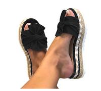 Sandales Plates Femme Bout Ouvert Pantoufles Slip-on Été Claquettes Nu Pieds Semelle Compensée Confortable Chaussures Antidérapant de Plage Wedges Platform Slipper Bohemia Beach Sandals (Noir, 40)