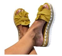 Sandales Plates Femme Bout Ouvert Pantoufles Slip-on Été Claquettes Nu Pieds Semelle Compensée Confortable Chaussures Antidérapant de Plage Wedges Platform Slipper Bohemia Beach Sandals (Jaune, 41)