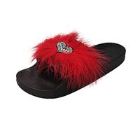 Sandales Plates Femme Chaussures Été Confort Les Femmes Aiment Les Pantoufles en Strass Sole Strass Brillants Colorés Sandales Et Pantoufles pour Femmes Chaussures Femme (Red,41)