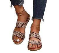Sandales Plates Femme Claquettes Pantoufles À Bout Ouvert Confort Mules Sabots Été avec Imprimé Léopard Chaussure de Plage Respirant,Léopard,US10/EU41