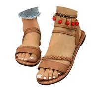 Sandales Plates Femme Confortable PU Été Bout Ouvert Rome Chaussures Vintage Pantoufles de Plage Vacances d'extérieur Slippers Tongs avec Strass Fleurs élégantes pour Douche Plage Piscine Pas Cher